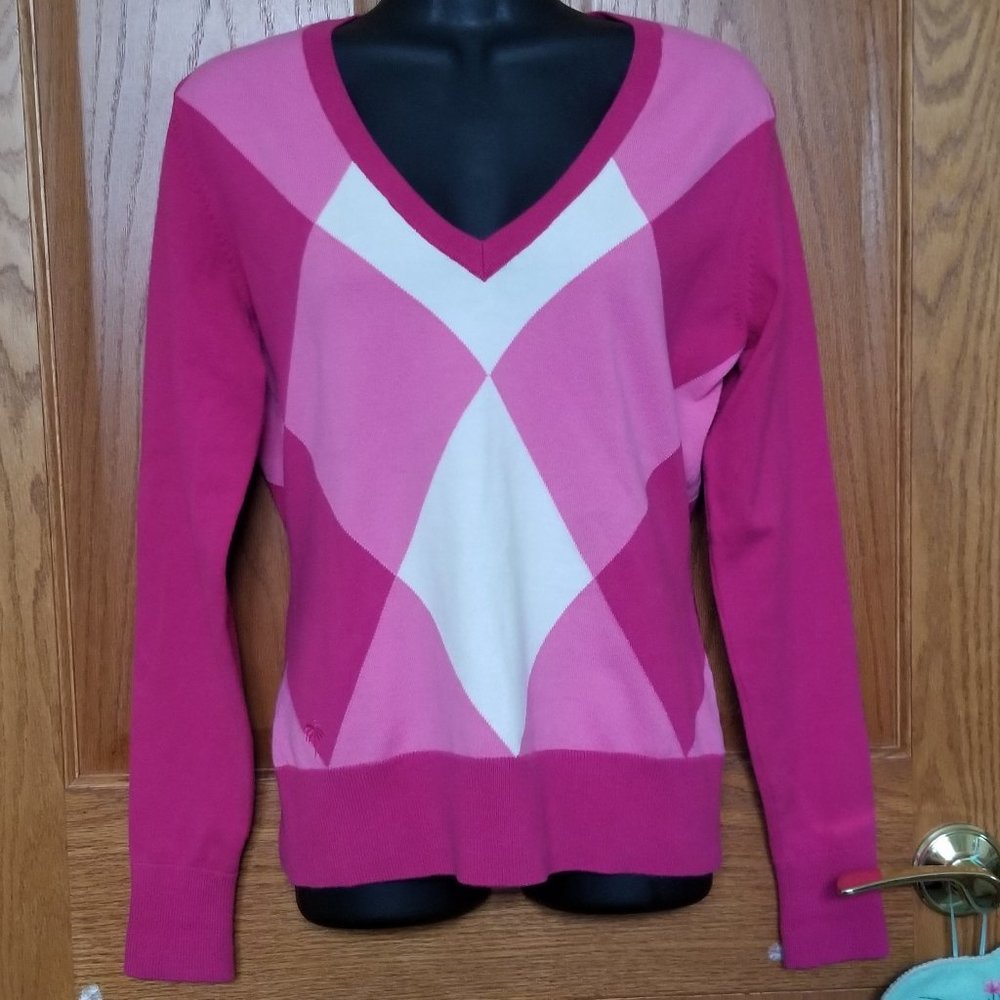Lilly Pulitzer Pink Ivory Argyle Sweater size S